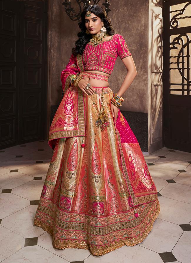 Banarasi Silk Dark Pink Wedding Wear Embroidery Work Lehenga Choli